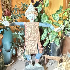 Baris Dancer — Vintage Polychrome Wood Carving, Sebatu Village, Bali